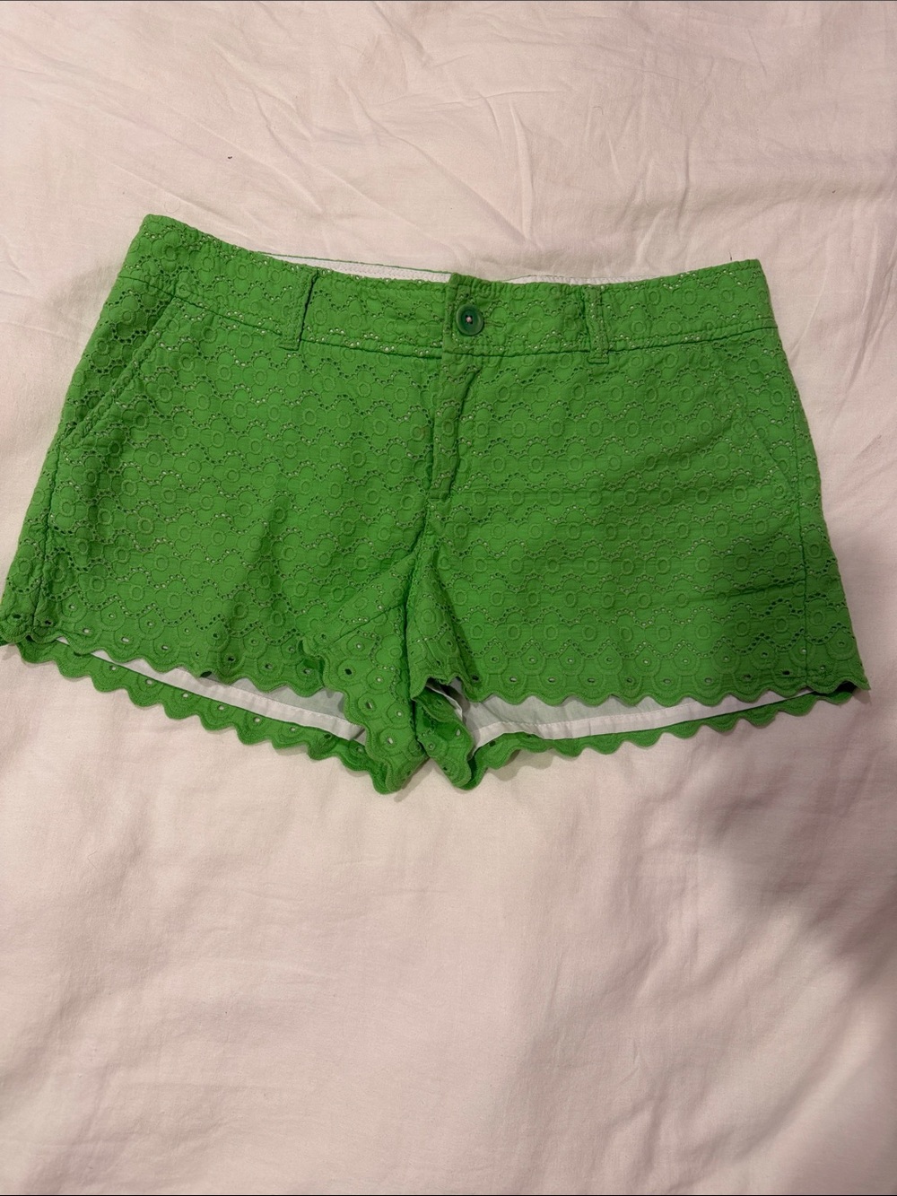 Lilly Pulitzer Bright Green Eyelet Scallop Hem High Waist Shorts